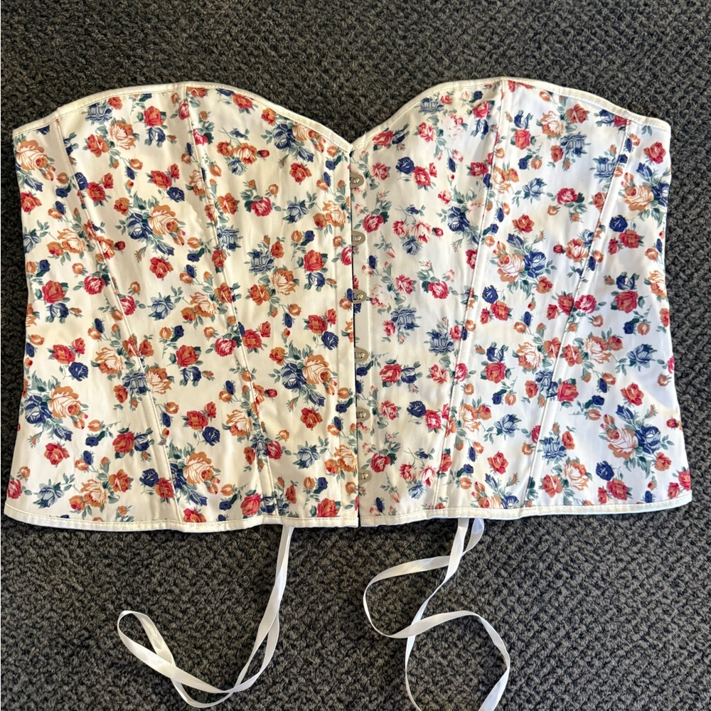Floral Corset Top Bustier 4XL White Lace Up Plus Size Cottagecore Festival